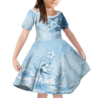 Hawaii Tapa Pattern With Blue Hibiscus Family Matching Summer Maxi Dress and Hawaiian Shirt LT05 Daughter's Dress Blue - Polynesian Pride