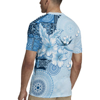 Hawaii Tapa Pattern With Blue Hibiscus Rugby Jersey