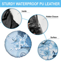 Hawaii Tapa Pattern With Blue Hibiscus Spare Tire Cover