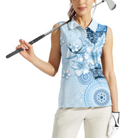 Hawaii Tapa Pattern With Blue Hibiscus Women Sleeveless Polo Shirt