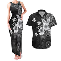 Hawaii Tapa Pattern With Black Hibiscus Couples Matching Tank Maxi Dress and Hawaiian Shirt