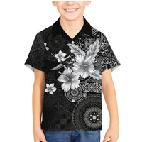 Hawaii Tapa Pattern With Black Hibiscus Family Matching Mermaid Dress and Hawaiian Shirt