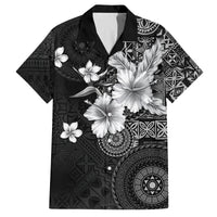 Hawaii Tapa Pattern With Black Hibiscus Family Matching Off The Shoulder Long Sleeve Dress and Hawaiian Shirt LT05 Dad's Shirt - Short Sleeve Black - Polynesian Pride