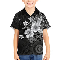 Hawaii Tapa Pattern With Black Hibiscus Family Matching Off The Shoulder Long Sleeve Dress and Hawaiian Shirt LT05 Son's Shirt Black - Polynesian Pride