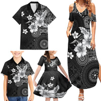 Hawaii Tapa Pattern With Black Hibiscus Family Matching Summer Maxi Dress and Hawaiian Shirt LT05 - Polynesian Pride