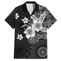 Hawaii Tapa Pattern With Black Hibiscus Family Matching Summer Maxi Dress and Hawaiian Shirt LT05 Dad's Shirt - Short Sleeve Black - Polynesian Pride