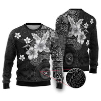 Hawaii Tapa Pattern With Black Hibiscus Ugly Christmas Sweater LT05 Black - Polynesian Pride