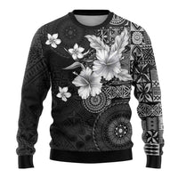 Hawaii Tapa Pattern With Black Hibiscus Ugly Christmas Sweater LT05 - Polynesian Pride