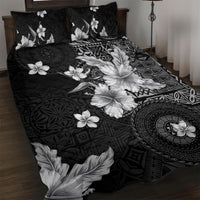 Hawaii Tapa Pattern With Black Hibiscus Quilt Bed Set LT05 Black - Polynesian Pride