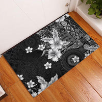 Hawaii Tapa Pattern With Black Hibiscus Rubber Doormat LT05 Black - Polynesian Pride