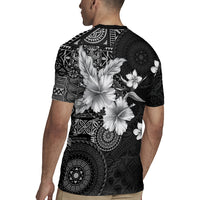 Hawaii Tapa Pattern With Black Hibiscus Rugby Jersey