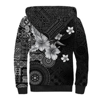 Hawaii Tapa Pattern With Black Hibiscus Sherpa Hoodie