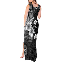 Hawaii Tapa Pattern With Black Hibiscus Tank Maxi Dress