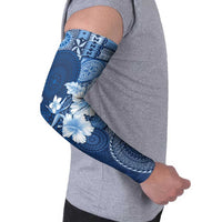 Hawaii Tapa Pattern With Navy Hibiscus Arm Sleeves LT05 - Polynesian Pride