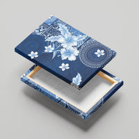 Hawaii Tapa Pattern With Navy Hibiscus Canvas Wall Art