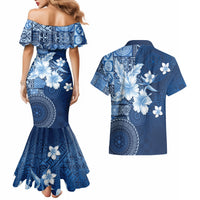 Hawaii Tapa Pattern With Navy Hibiscus Couples Matching Mermaid Dress and Hawaiian Shirt LT05 - Polynesian Pride