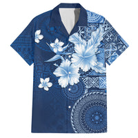 Hawaii Tapa Pattern With Navy Hibiscus Family Matching Off The Shoulder Long Sleeve Dress and Hawaiian Shirt LT05 Dad's Shirt - Short Sleeve Navy - Polynesian Pride