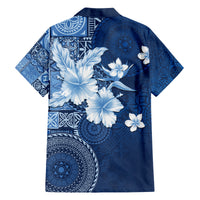 Hawaii Tapa Pattern With Navy Hibiscus Family Matching Off The Shoulder Long Sleeve Dress and Hawaiian Shirt LT05 - Polynesian Pride