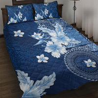 Hawaii Tapa Pattern With Navy Hibiscus Quilt Bed Set LT05 Navy - Polynesian Pride