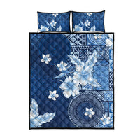 Hawaii Tapa Pattern With Navy Hibiscus Quilt Bed Set LT05 - Polynesian Pride