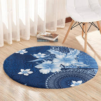Hawaii Tapa Pattern With Navy Hibiscus Round Carpet LT05 - Polynesian Pride