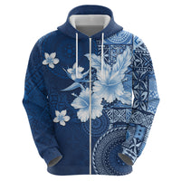Hawaii Tapa Pattern With Navy Hibiscus Zip Hoodie