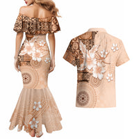 Hawaii Tapa Pattern With Brown Hibiscus Couples Matching Mermaid Dress and Hawaiian Shirt LT05 - Polynesian Pride