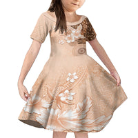 Hawaii Tapa Pattern With Brown Hibiscus Family Matching Off The Shoulder Long Sleeve Dress and Hawaiian Shirt LT05 Daughter's Dress Brown - Polynesian Pride
