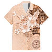 Hawaii Tapa Pattern With Brown Hibiscus Family Matching Off The Shoulder Long Sleeve Dress and Hawaiian Shirt LT05 Dad's Shirt - Short Sleeve Brown - Polynesian Pride
