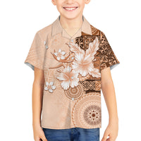 Hawaii Tapa Pattern With Brown Hibiscus Family Matching Off The Shoulder Long Sleeve Dress and Hawaiian Shirt LT05 Son's Shirt Brown - Polynesian Pride