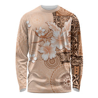 Hawaii Tapa Pattern With Brown Hibiscus Long Sleeve Shirt LT05 Unisex Brown - Polynesian Pride