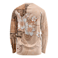 Hawaii Tapa Pattern With Brown Hibiscus Long Sleeve Shirt LT05 - Polynesian Pride