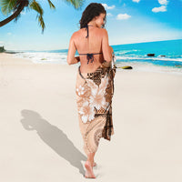 Hawaii Tapa Pattern With Brown Hibiscus Sarong