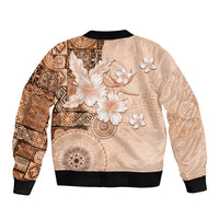 Hawaii Tapa Pattern With Brown Hibiscus Sleeve Zip Bomber Jacket