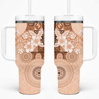 Hawaii Tapa Pattern With Brown Hibiscus Tumbler With Handle