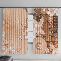 Hawaii Tapa Pattern With Brown Hibiscus Window Curtain
