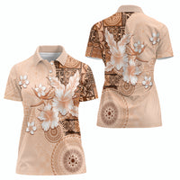 Hawaii Tapa Pattern With Brown Hibiscus Women Polo Shirt