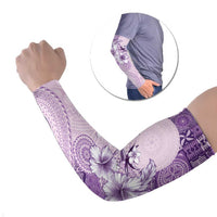 Hawaii Tapa Pattern With Violet Hibiscus Arm Sleeves LT05 Set of 2 Violet - Polynesian Pride