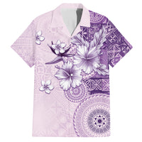 Hawaii Tapa Pattern With Violet Hibiscus Family Matching Off The Shoulder Long Sleeve Dress and Hawaiian Shirt LT05 Dad's Shirt - Short Sleeve Violet - Polynesian Pride