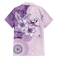 Hawaii Tapa Pattern With Violet Hibiscus Family Matching Short Sleeve Bodycon Dress and Hawaiian Shirt LT05 - Polynesian Pride