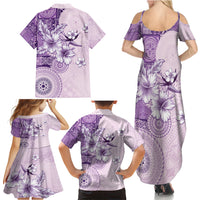 Hawaii Tapa Pattern With Violet Hibiscus Family Matching Summer Maxi Dress and Hawaiian Shirt LT05 - Polynesian Pride