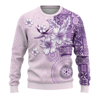 Hawaii Tapa Pattern With Violet Hibiscus Ugly Christmas Sweater LT05 - Polynesian Pride
