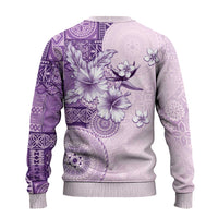 Hawaii Tapa Pattern With Violet Hibiscus Ugly Christmas Sweater LT05 - Polynesian Pride