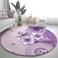 Hawaii Tapa Pattern With Violet Hibiscus Round Carpet LT05 - Polynesian Pride