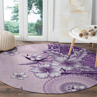 Hawaii Tapa Pattern With Violet Hibiscus Round Carpet LT05 - Polynesian Pride