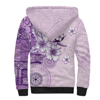 Hawaii Tapa Pattern With Violet Hibiscus Sherpa Hoodie