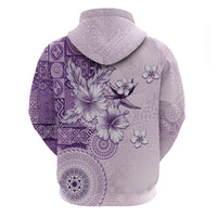 Hawaii Tapa Pattern With Violet Hibiscus Zip Hoodie