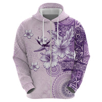 Hawaii Tapa Pattern With Violet Hibiscus Zip Hoodie
