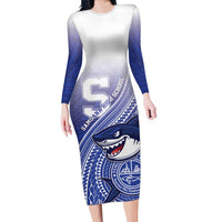 Personalized Samoana High School Family Matching Long Sleeve Bodycon Dress and Hawaiian Shirt Polynesian Tribal Shark