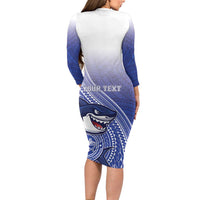 Personalized Samoana High School Family Matching Long Sleeve Bodycon Dress and Hawaiian Shirt Polynesian Tribal Shark